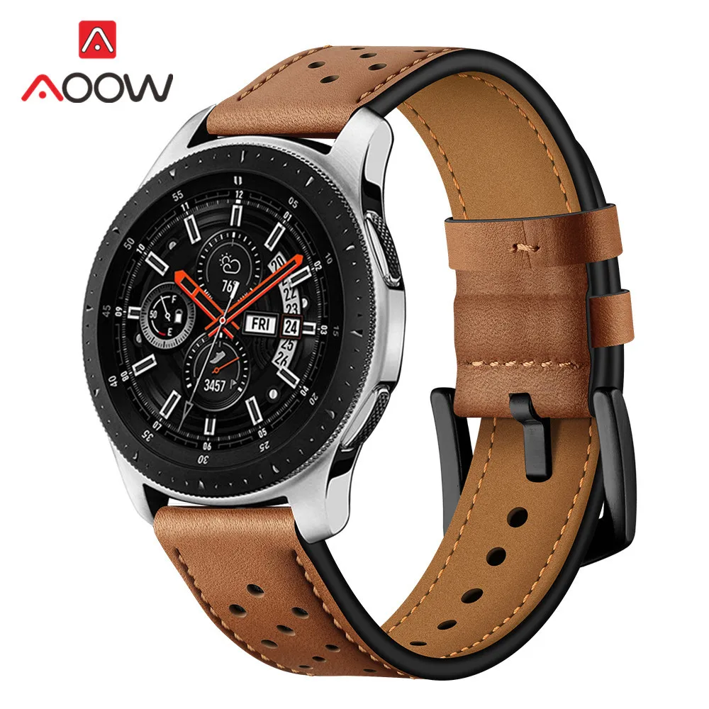20 мм 22 мм ремешок для часов из натуральной кожи для samsung Galaxy Watch 42 мм 46 мм версия черные коричневые отверстия замена Браслет ремешок