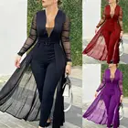 Женский комбинезон с поясом, однотонный Облегающий комбинезон с длинным рукавом, прозрачный комбинезон в стиле пэчворк, комбинезон для вечеринок, 2021