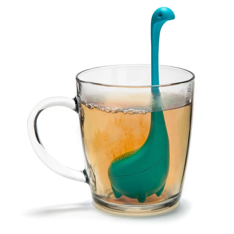 

Creative Silicone Handle Strainer Dinosaur Loose Leaf Tea Infusers Tea Steeper Long Handle Vertical Silicone Strainer