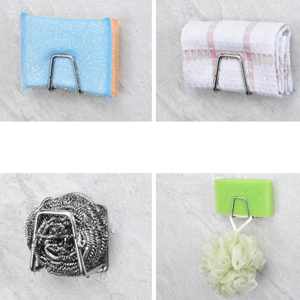 

Sponge Holder Wall Mount Adhesive Hooks Hanger Sponge Soap Scrubbers Holder Hanger Bathroom Kitchen Home Organizer -Silver