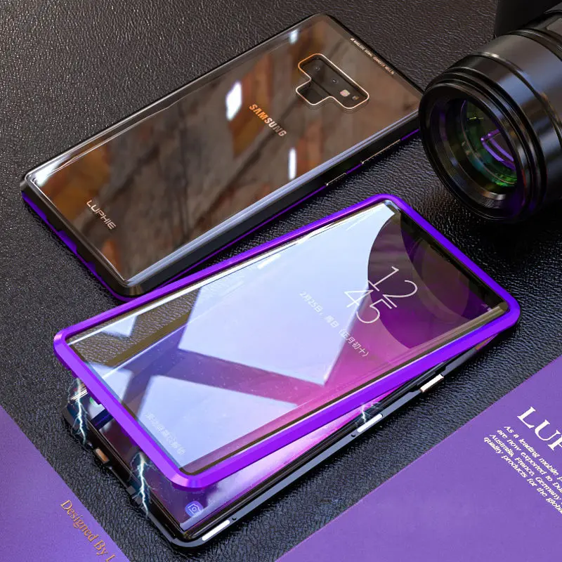 360 Полный чехол для samsung Galaxy S8 Plus S8Plus S9 Note 9 8 магнитный металлический бампер закаленное стекло чехол для samsung S8 чехол - Цвет: Purple