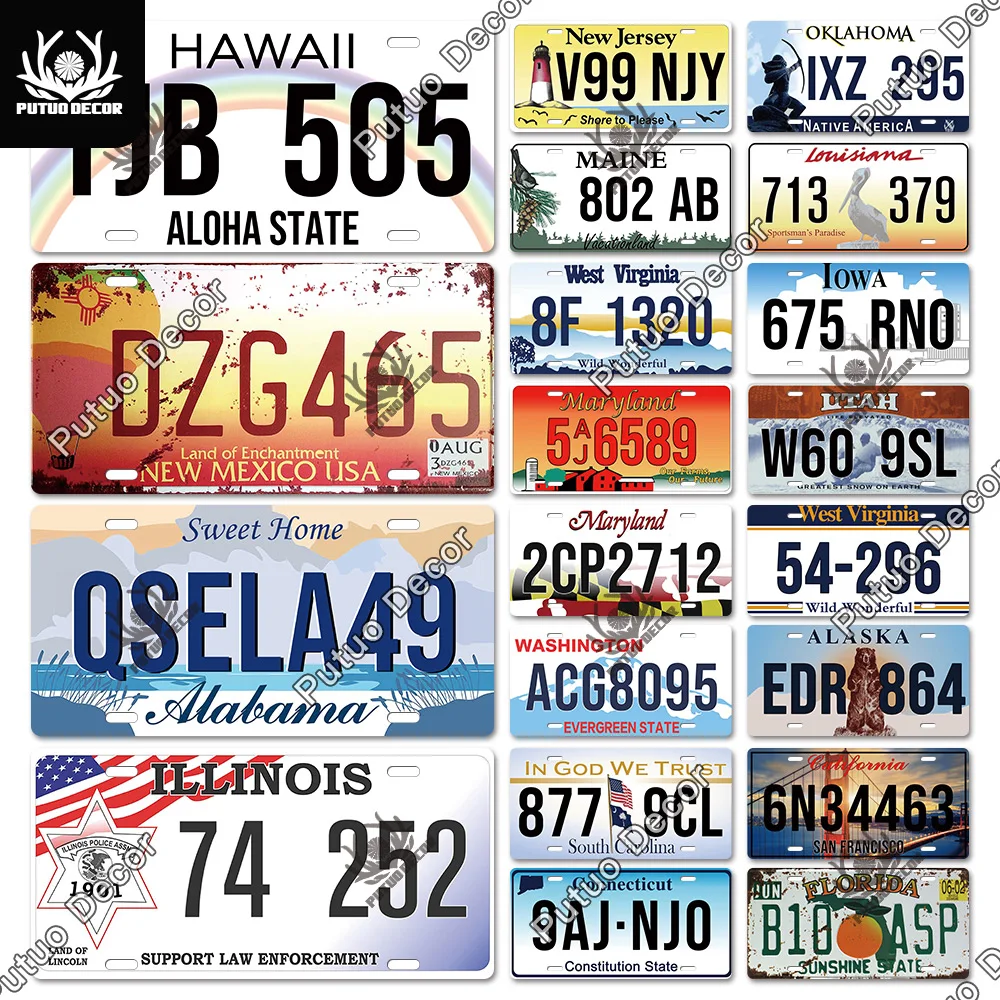 

Putuo Decor American States Licenses Plate Metal Sign Plaque Metal Vintage Tin Sign for Car Garage Living Room Home Wall Decor