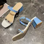 Модные женские сандалии на квадратном каблуке с кристаллами и жемчугом, тапочки с открытым носком и бусинами, женские сандалии из ПВХ