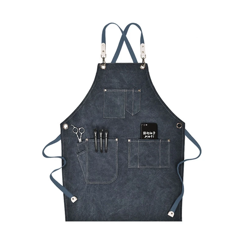 

Chef Apron Cotton Canvas Cross Back Adjustable Apron with Pockets for Women and Men, Kitchen Cooking Baking Bib Apron, and