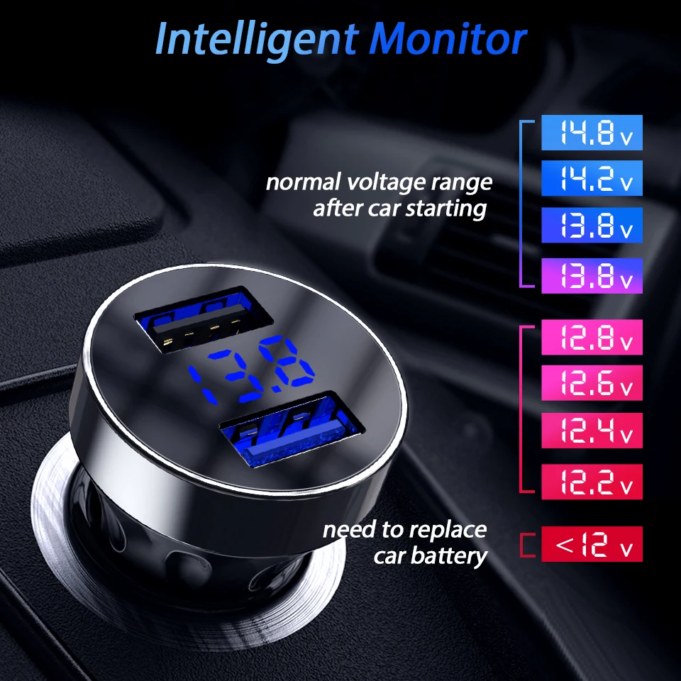 Автомобильное зарядное устройство Usb со светодиодным дисплеем автомобильное с