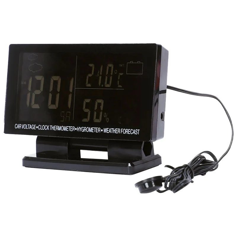 4 In 1 Digital Car Thermometer Hygrometer Dc 12V Lcd Vehicle Voltage Clock Weather Forecast Temperature Humidity Meter Ec60 | Автомобили и