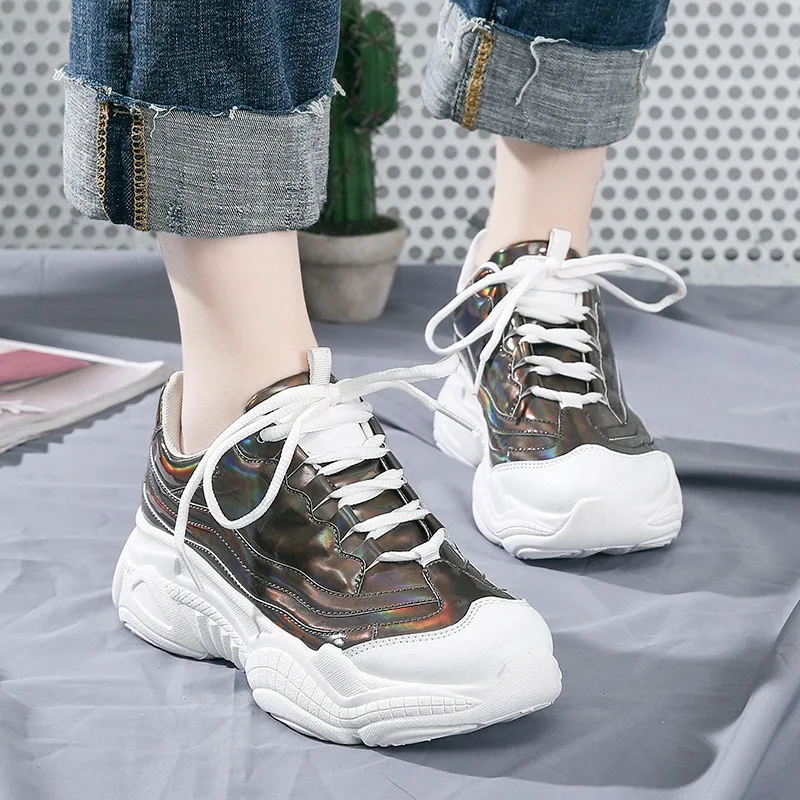 Женские Красочные повседневные туфли на платформе кроссовки толстой плоской