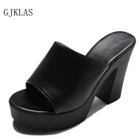 high heels sandals women chunky heels slipper black white platform shoes fashion leather sandals summer woman slippers shoes