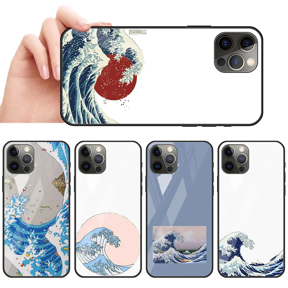 

The Big Wave Of Kanagawa Surf Glass Cell Phone Case For iPhone 11 12 Mini 13 Pro Max 7 8 Plus X XR XS 6 6s SE 2020 Cover Coque