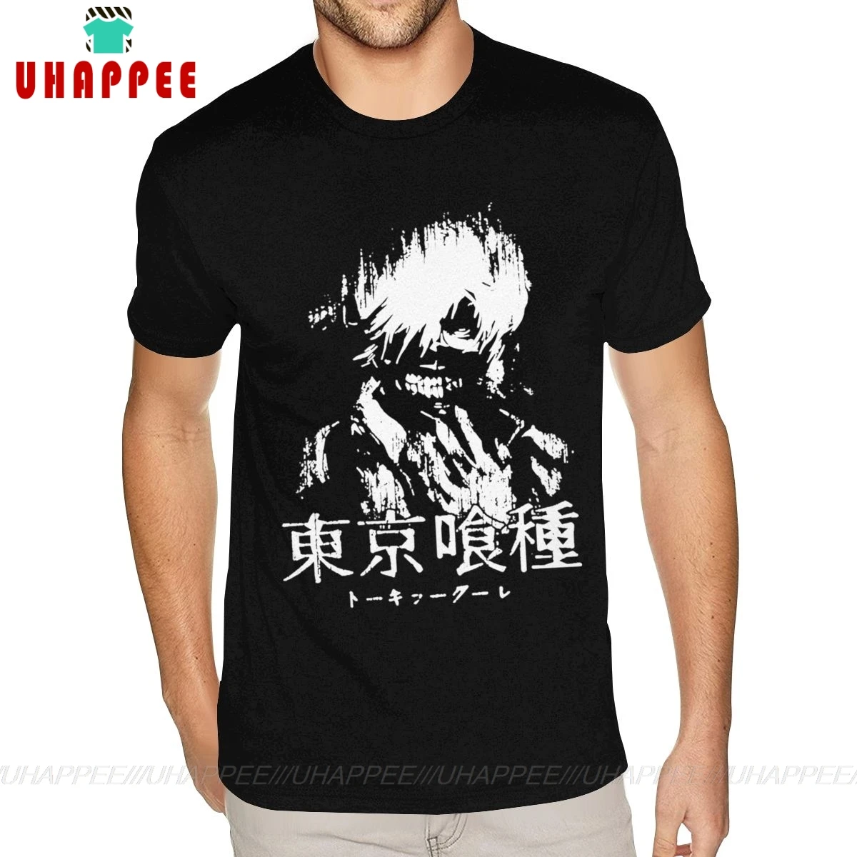Мужская черно белая футболка Tokyo Ghoul Kaneki Ken черная хлопковая с короткими рукавами