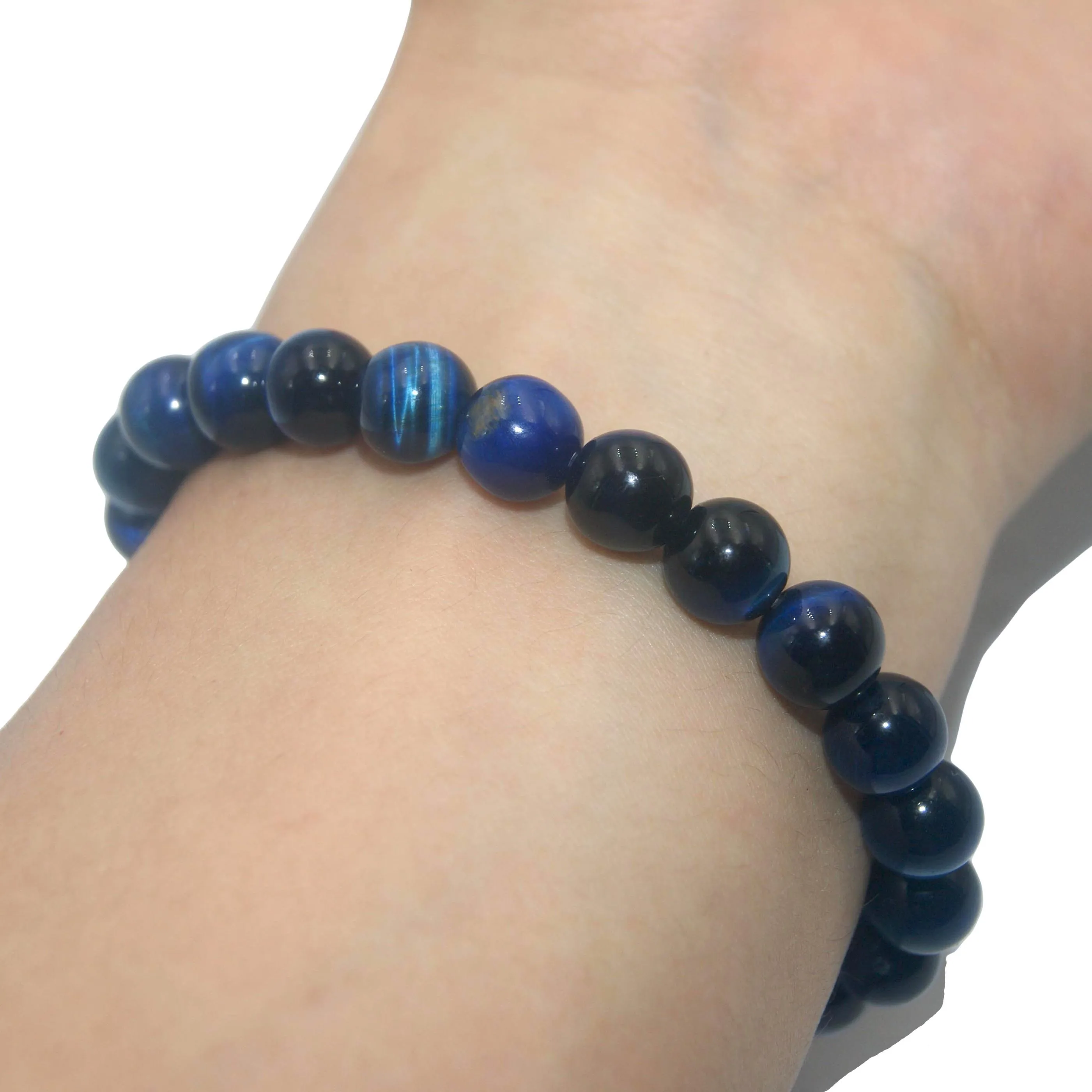 Blue Tiger eye 6 8 10 мм модный натуральный камень браслет для мужчин тигровый глаз Кристалл Агаты нашли жемчуг Йога стрейч браслет для пары - Окраска металла: Blue Tiger eye