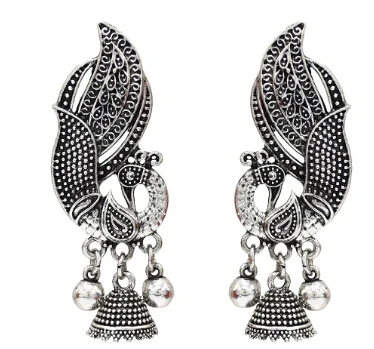 Индийские окисленные серебряные Висячие серьги для женщин Boho Jhumka резной цветок жемчуг бусина Эффектные серьги ювелирные изделия из турецкой турки - Окраска металла: Silver