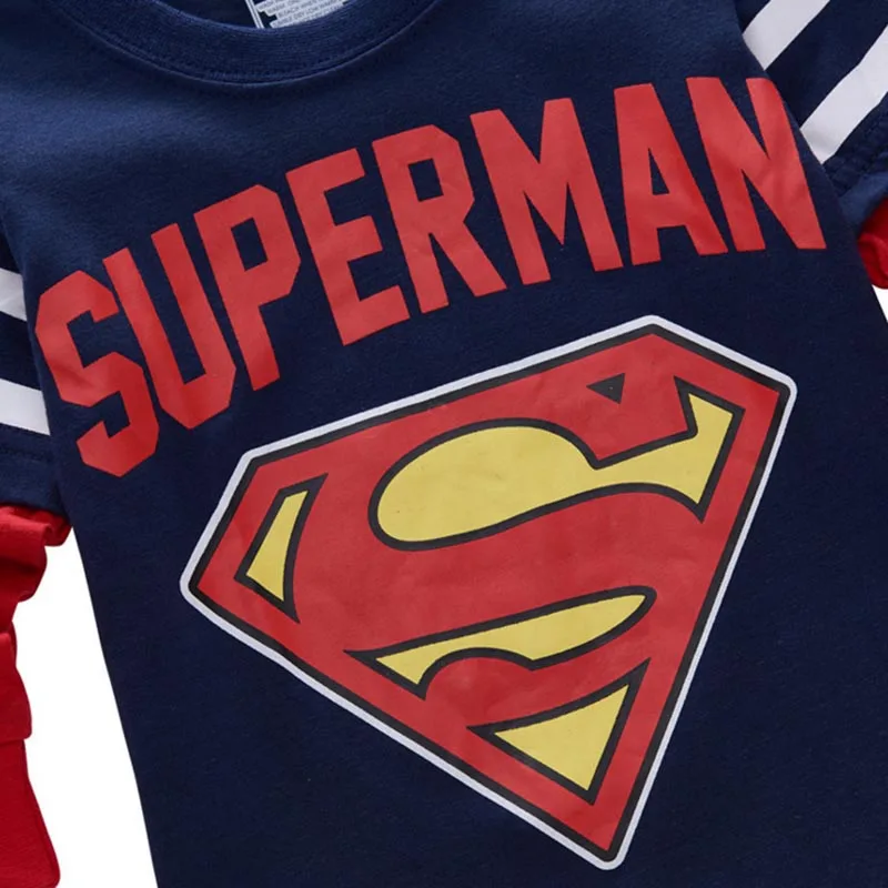 Весенние футболки с длинными рукавами Детские рубашки принтом Бэтмен и Супермен
