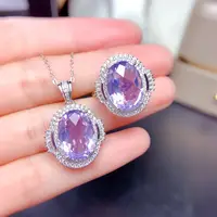Beautiful Oval 10x14mm Natural Lavender Quartz Jewelry Set 925 Sterling Silver Pendant & Ring For Women Engagement Gift