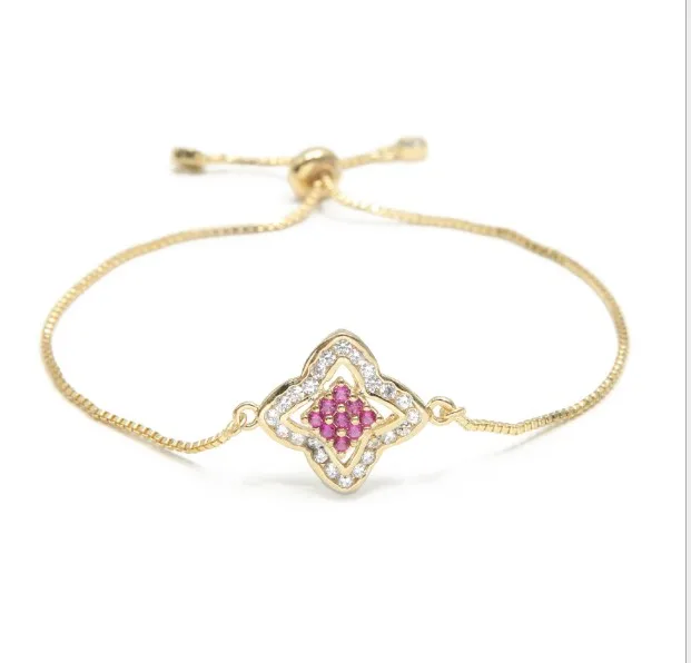 gold silver  Chain bracelet rose micro pave cz zircon rope adjusted Macrame bracelet Charm Bangles qge2 for woman jewelry gift