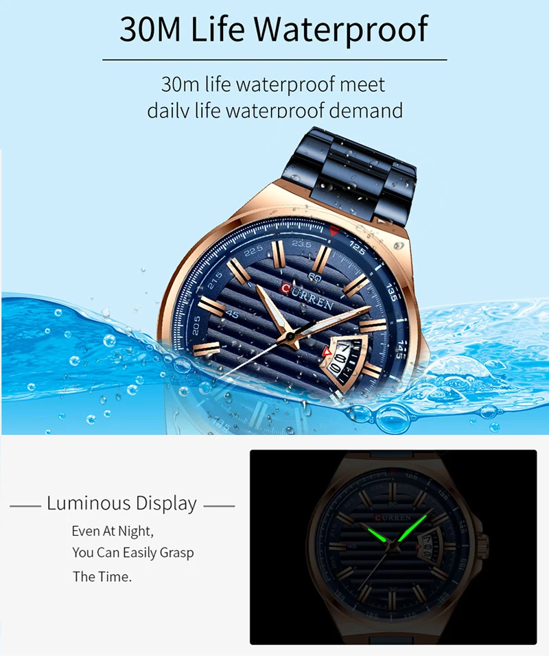 Часы наручные CURREN Мужские спортивные брендовые роскошные черные