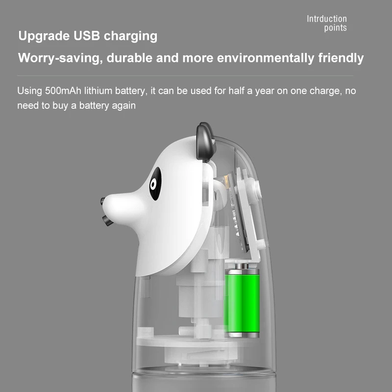 

280ml USB Charging Automatic Liquid Soap Dispenser Touchless Sensor Infrared Induction Bashroom Panda Foam Hand Washer