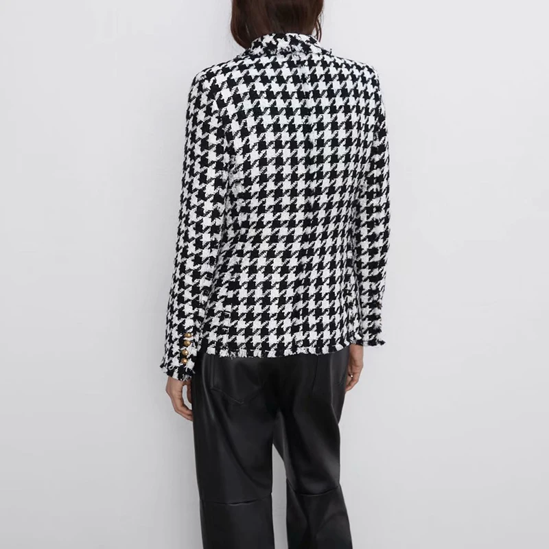 

Bella philosophy Women Autumn Long Sleeve Plaid Blazers Jackets Double Breasted Female Tweed Blazers Casual Office Lady Outwears
