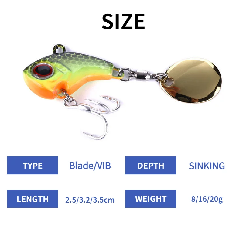 

1 Pcs/lot Blade 2.5cm 8G/3.2cm 16G/3.5cm 20G VIB Rotating Sequins Fresh Water Sea Fishing Lure Hard Baits Small MINI Crank
