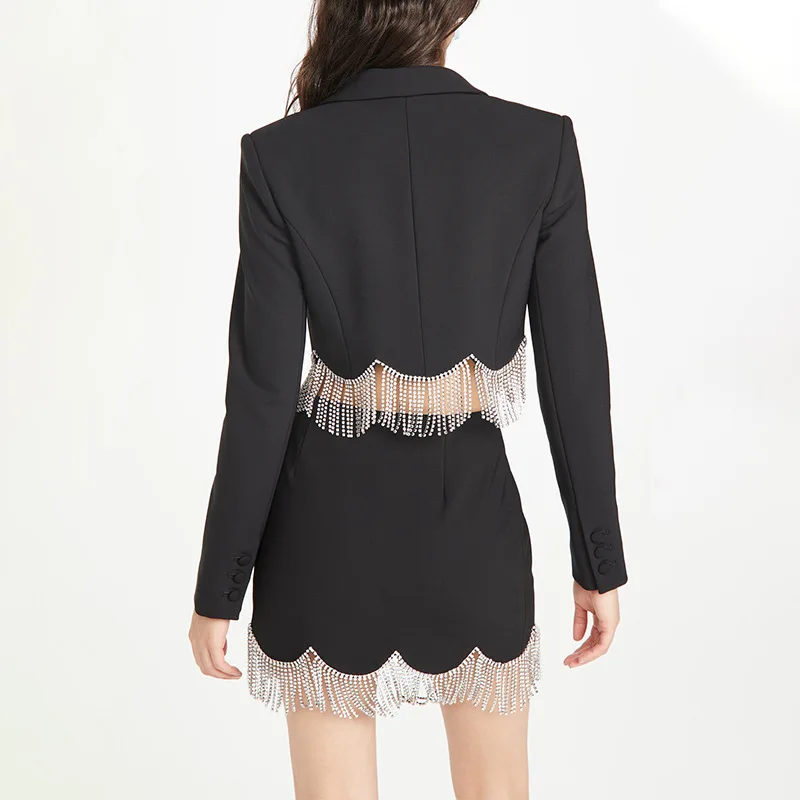 

Autumn 2020 New Fashion Temperament Sexy V-Neck Long Sleeve Tassel Tops + High Waist Short Skirt Two-piece Women's Clothing Aa40