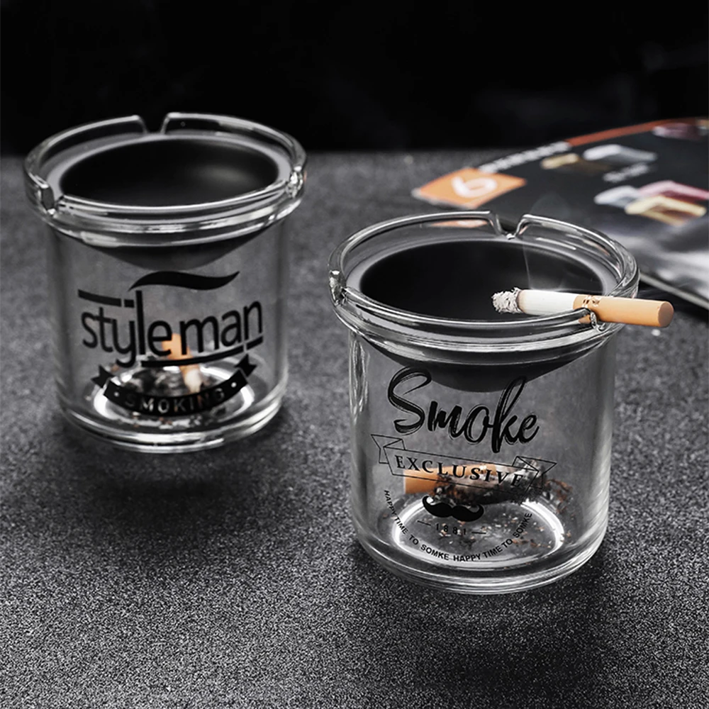 

With Cover Ashtray Creative Stainless Steel Household Cover Trend Ashtray Personalized Living Room Smoke Bedroom Anti Fly Ash