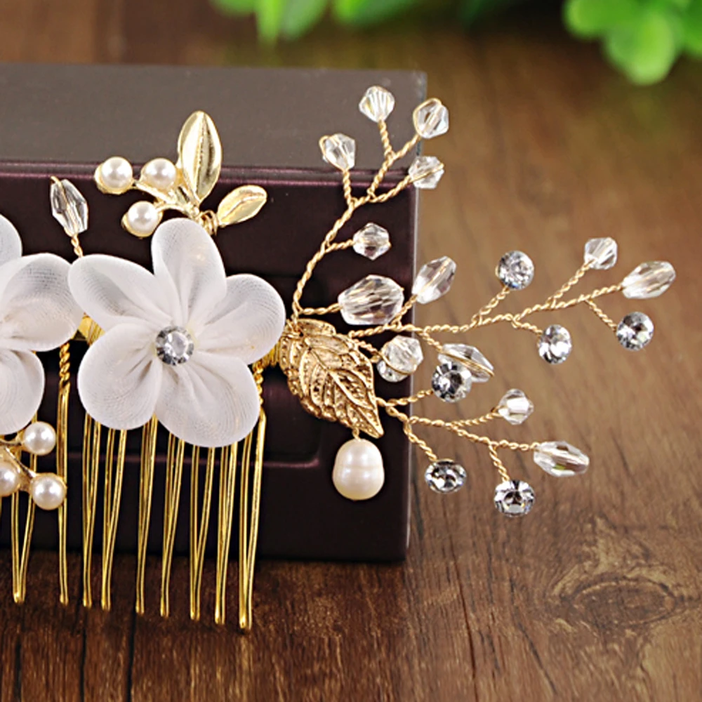 

TRiXY H76 Rhinestone Pearls Wedding Hair comb Bridal Headwear Flora Pearls Beaded Hair Comb Hair Accessory Fast Delivery