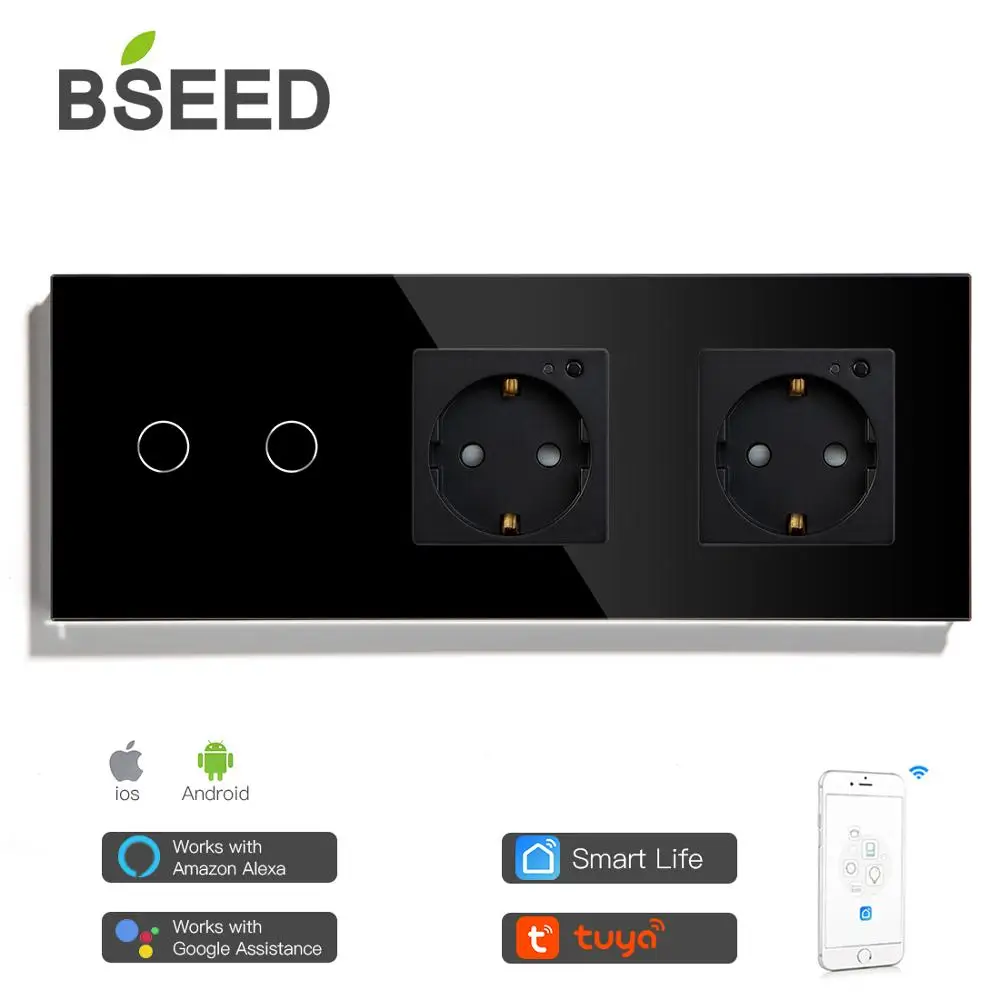 BSEED двойной WiFi ЕС розетки 2 банды переключатель с белый черный Gloden кристалл
