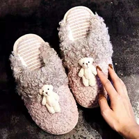 wholesale plush small bear slippers cute beautiful home slipper house shoes for women
