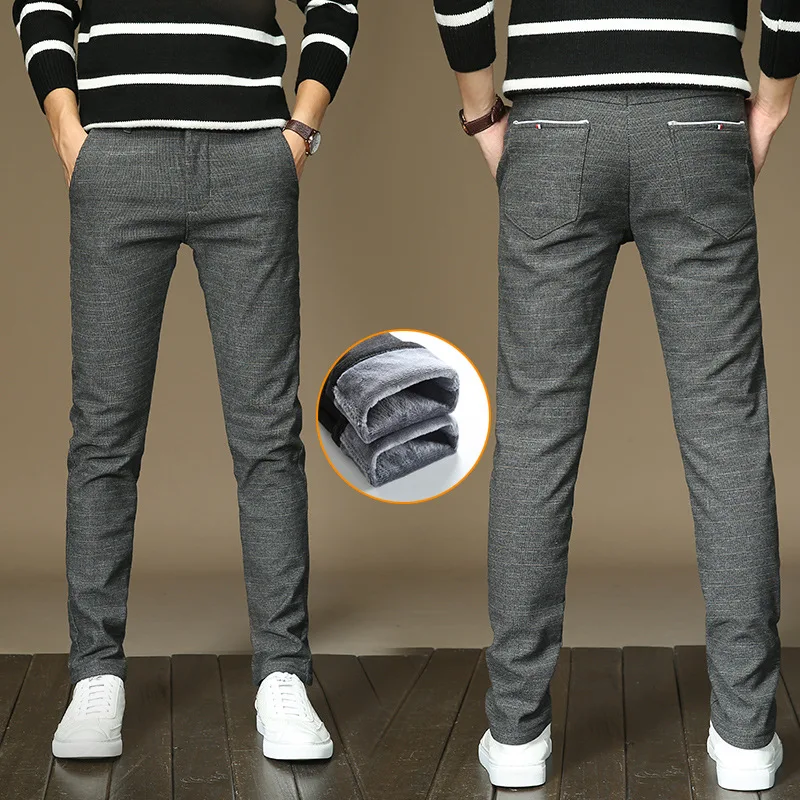 Длинные брюки зима 2020 сохраняющие тепло модные облегающие мужские теплые