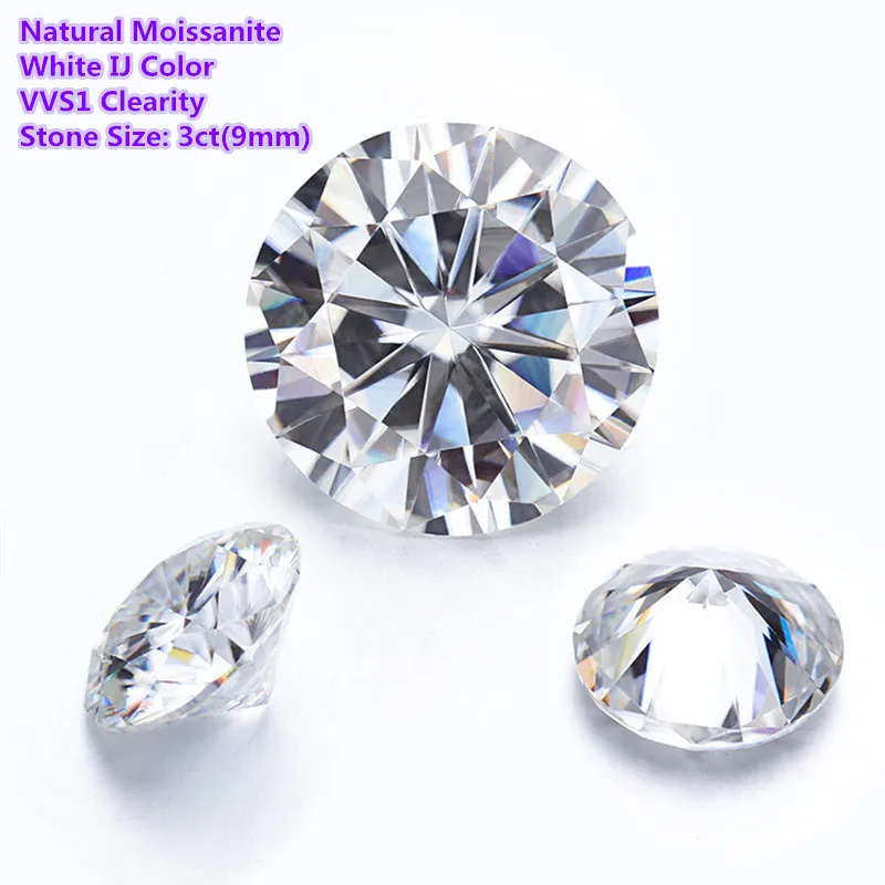 Камень Муассанит Круглый Синтетический бриллиант 3 0 карата (9 мм) бриллиантовой