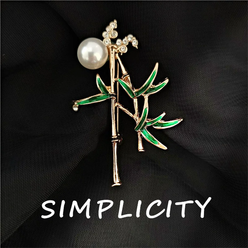 

Pearl bamboo brooch enamelled shawl button brooch for lady