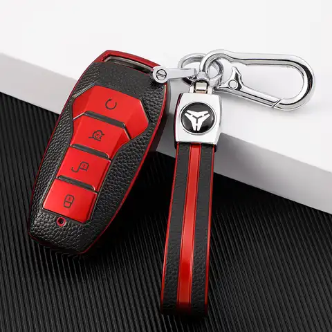Кожаный ТПУ смарт-чехол для автомобильного ключа с 4 кнопками чехол для сумки защитный чехол для ключей для BYD Tang DM 2018-2021 аксессуары для диста...