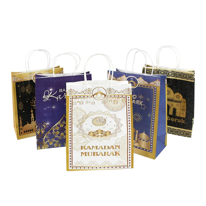

10pcs Eid Mubarak Paper Handbag Ramadan Kareem Moon Star Paper Bags Gift Packaging Bag Islam Home Decor Festival Party Supplies