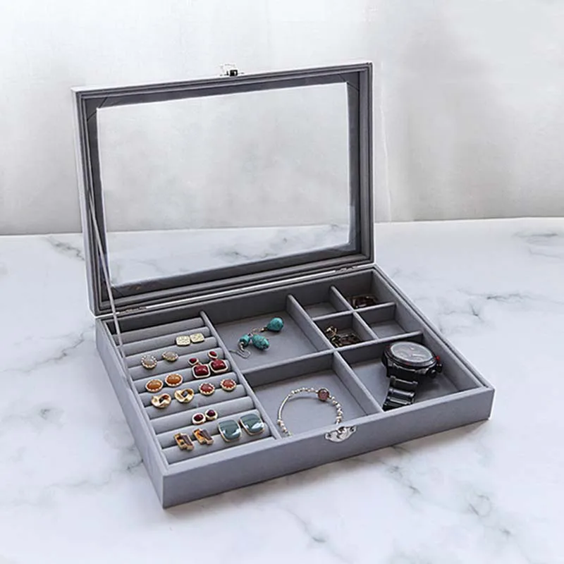 

Hot Sales Fashion Portable Velvet Jewelry Ring Jewelry Display Organizer Box Tray Holder Earring Jewelry Storage Case Showcase