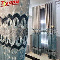 grey blue embroidery geometric hollow curtain for living room nordic modern blackout window drapes for bedroom vt