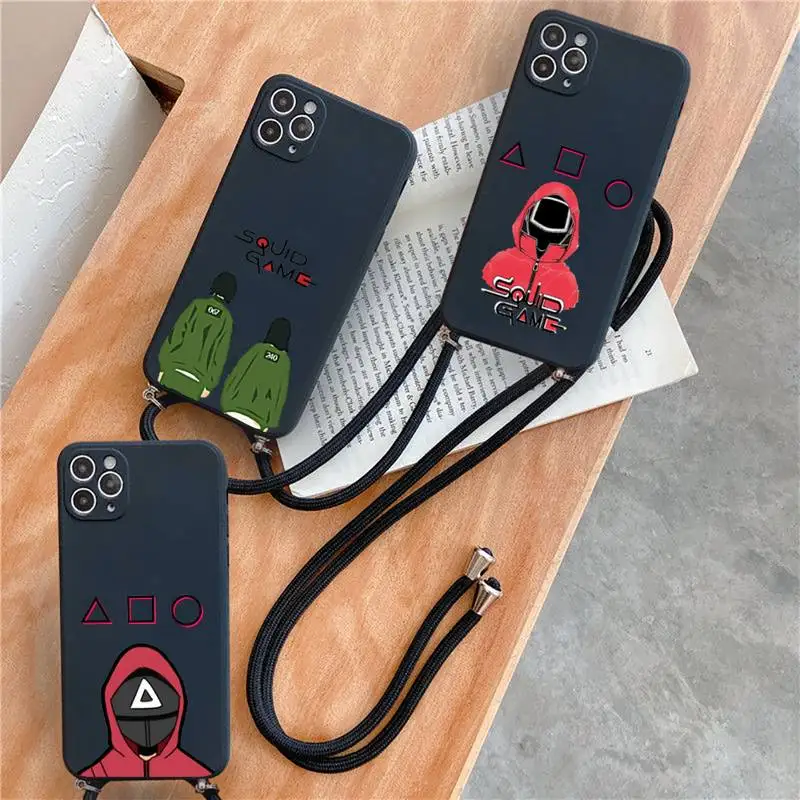 

Squid Game Jiang Xiao Phone Case For iPhone 7 8 11 12 X XS XR MINI Pro Max Plus Strap Cord Chain Lanyard soft Huang Junhao