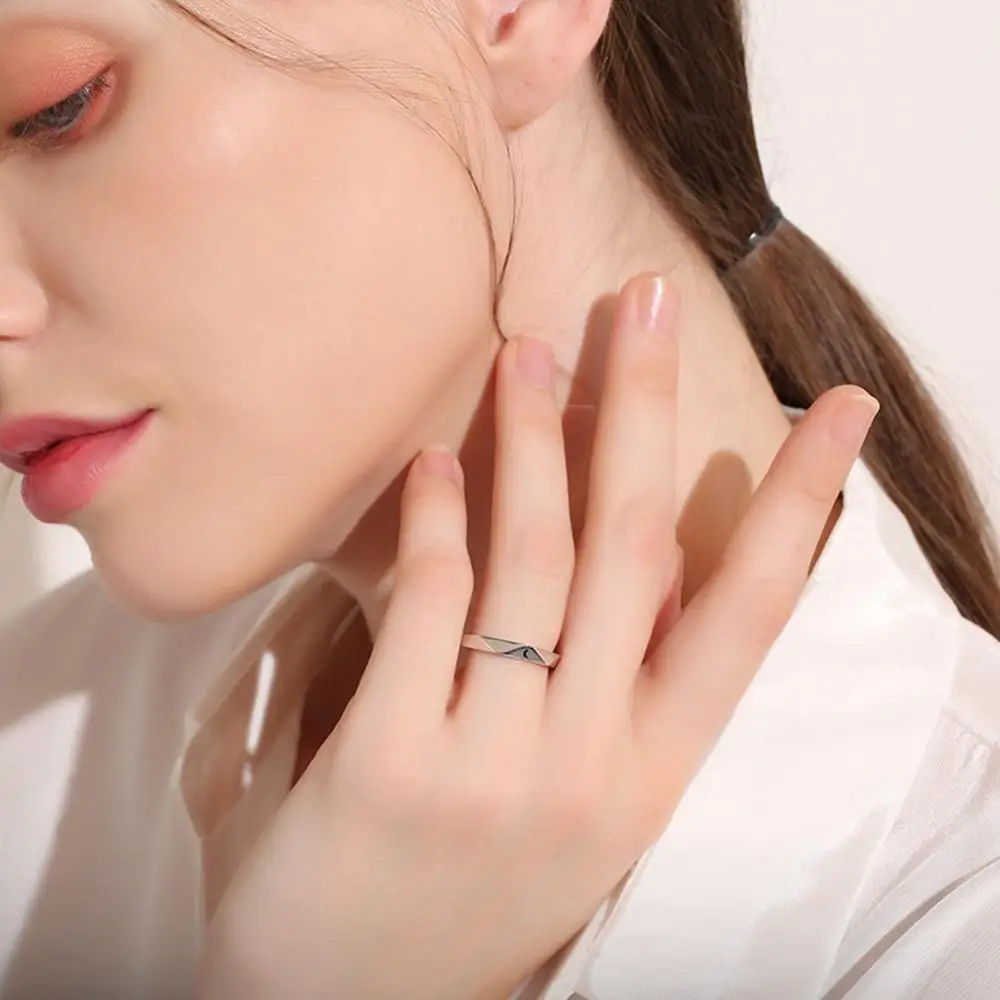 Парное Открытое кольцо с солнцем и луной минималистичное серебряное