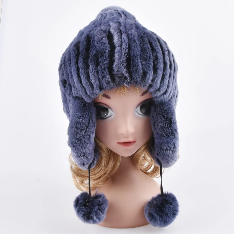 Вязаные Детские шапки-бомберы из меха кролика Рекс женские зимние модные меховые