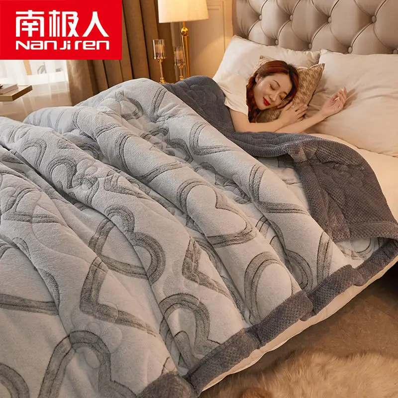 

Double Layer Blanket Thick Man-made Lamb Wool Winter Nap Covering Coral Fleece Warm Flannel Duvet Cover Quilt Cozy Comfortable
