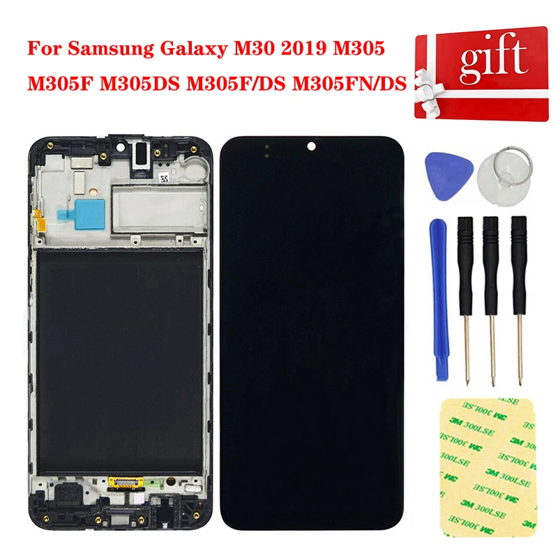 

ЖК-дисплей для Samsung Galaxy M30 2019 M30 M305 M305F M305DS, ЖК-дисплей, панель, сенсорный экран, дигитайзер, датчик в сборе, рамка