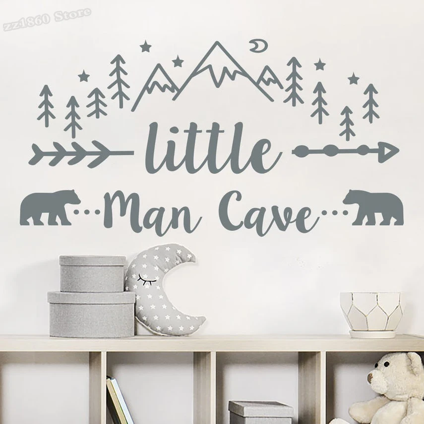 

Настенная Наклейка Little Man пещера, Виниловая наклейка в виде леса, гор и сосны, животных, медведя, детской комнаты, декор для детской комнаты ...