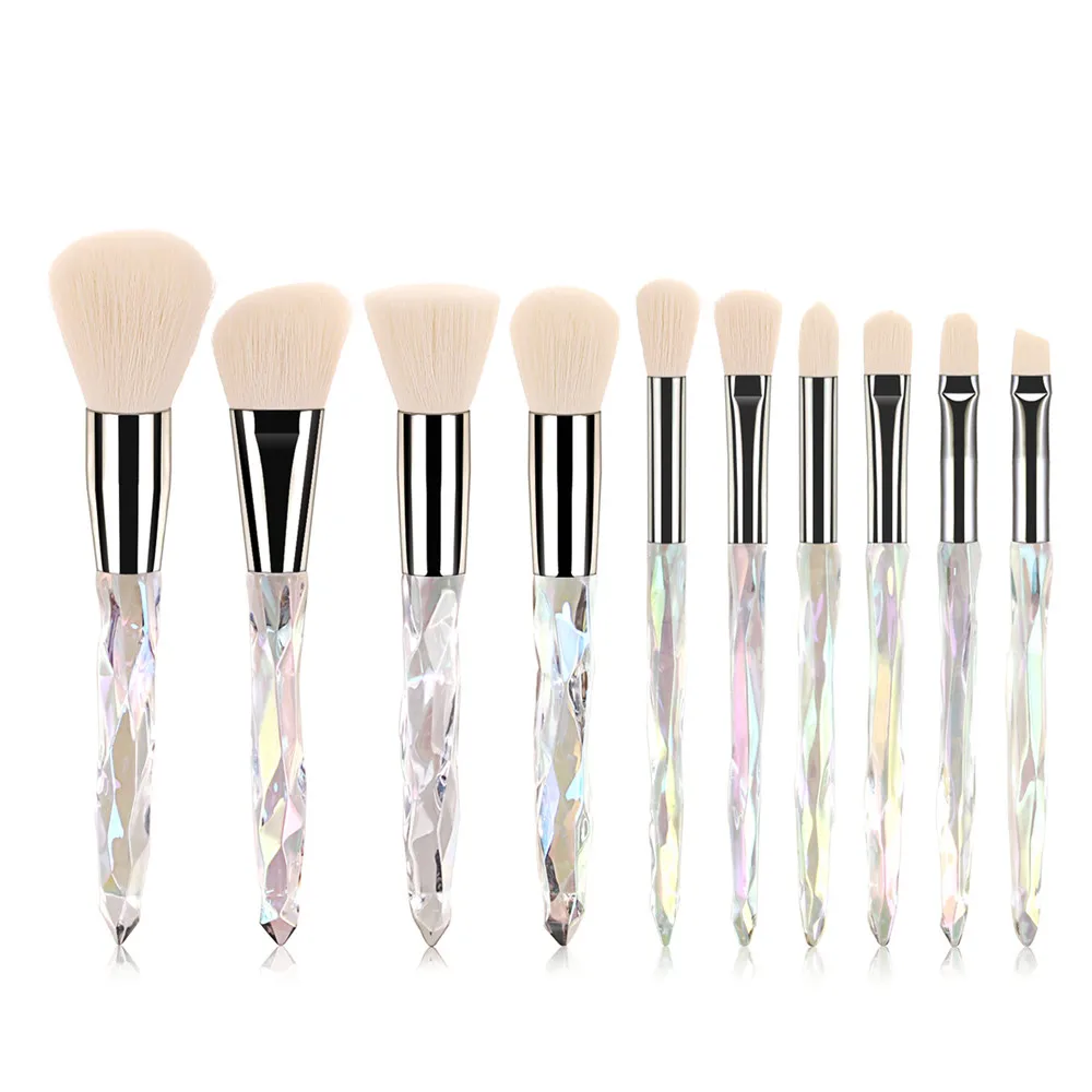 

10Pcs Makeup Brushes Set White Crystal handle For Eyeshadow Foundation Concealer Contour Powder eyelash Blending brush