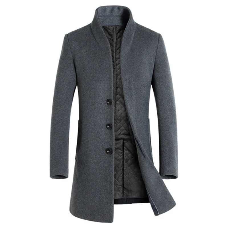 

Pop Woolen Trench Coat Men Slim Fit Long Woolen Jacket Winter Single Breasted Male Overcoat Grey Jacket