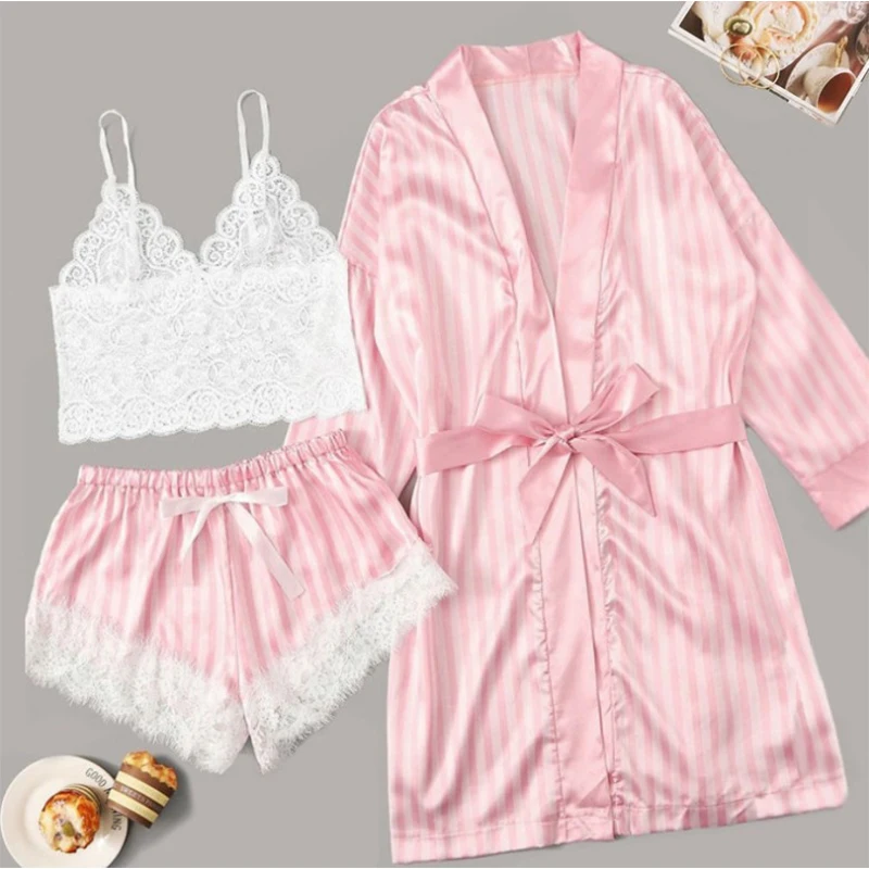 

Sexy V-Neck Silk Pajamas For Women Satin Pajama Set Summer 2021 Pyjamas Women home clothes Sleepwear Lingerie Pijama Mujer