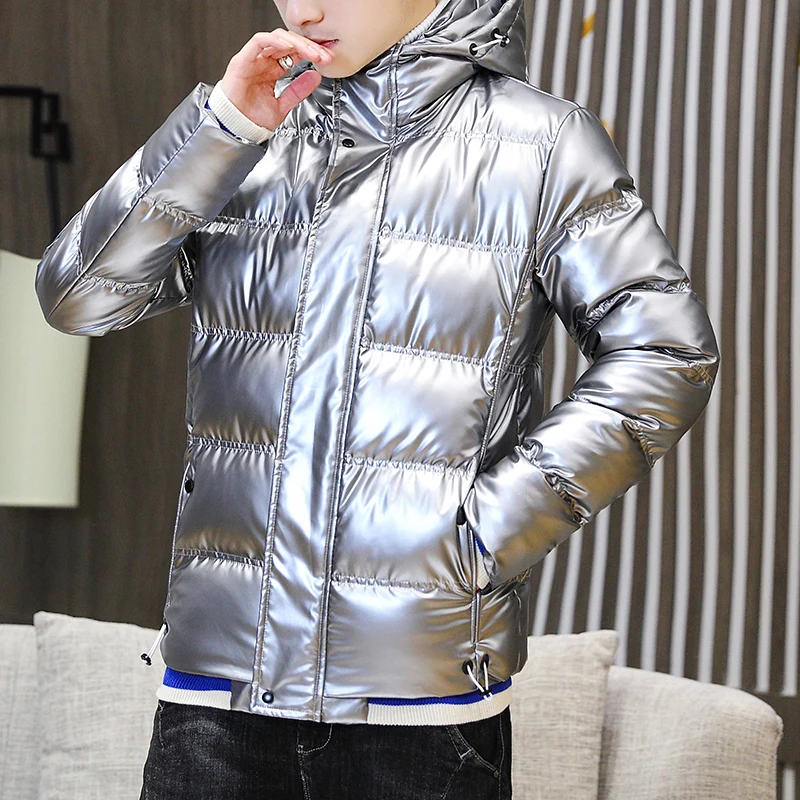 Winter Men Jacket Shiny Duck Down Parkas Jacket Men's Thick Warm Snow Parka Korea style Hooded Overcoat Windbreaker Warm Coats