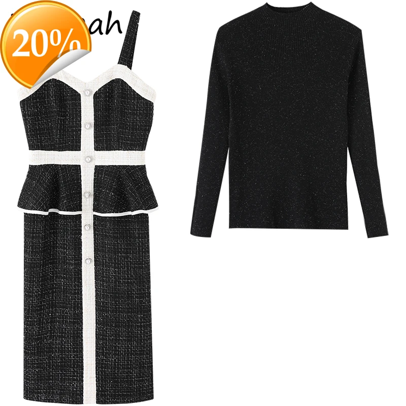 

Summer Women Fashion Designer 2 Piece Set Longarm String Tops + Sexy Cami Patchwork Midi Clothes Two Pieces Suits