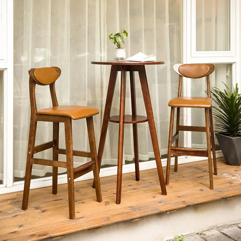 Скандинавский барный стул из массива дерева современный простой высокий Ретро