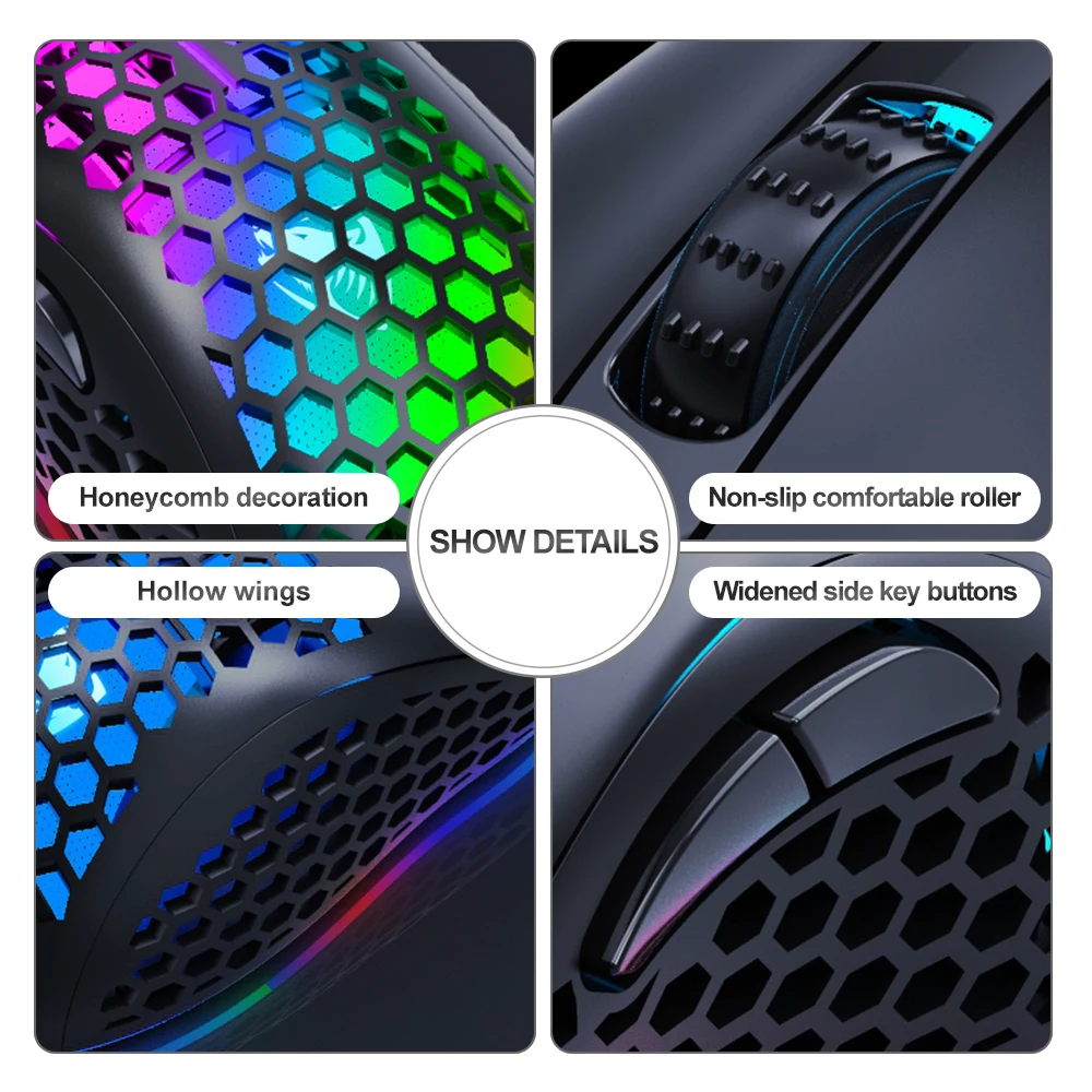 

RGB Gaming Mouse Lightweight Honeycomb Shell Ergonomic Mice USB Cable Magic Mouse For Computer PC Gamer Xiaomi HP Laptop Mause