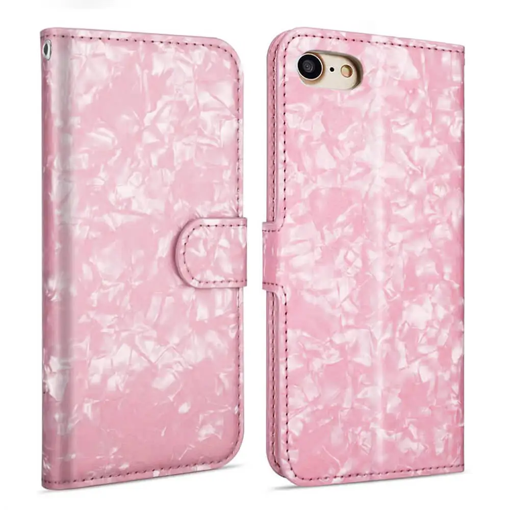 PINK LLZ. COQUE кожаный чехол-книжка с мраморным магнитным бумажником для Apple Iphone Xr XS MAX 7 8 PLUS X 5 5S SE 6 6S PLUS Bling Cover Capas - Цвет: PINK