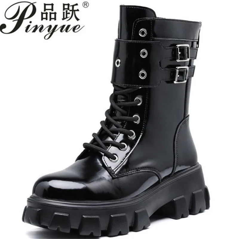 

size 35 43 Ladies Zipper Lace-up Mid-tube Boots Thick-soled High-heeled Sports Boots Breathable Thick-soled Motorcycle Boots